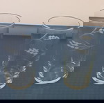 Ποτήρια σε άριστη κατάσταση, σετ 2, με χαραγμένο σχέδιο φύλλου και λουλουδιού