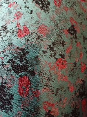 Sagre evening fabric like new, light petrol with pink and black pattern