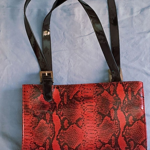 Vintage vinyl shoulder bag with red Python print, like new