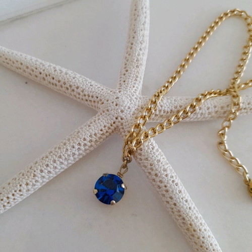 Necklace with blue crystal and gold chain new