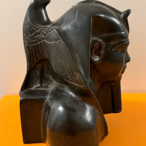 Egyptian Pharaoh bust used, black stone