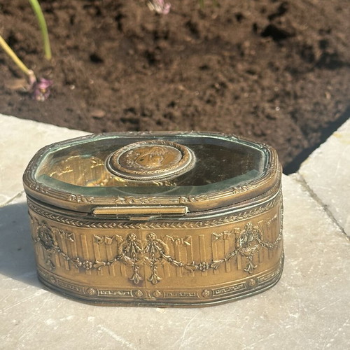 Antique French Style Bronze Jewelry Box with Glass Lid used