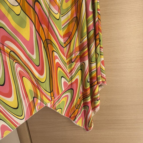 70s psychedelic maxi dress with asymmetric handkerchief hem