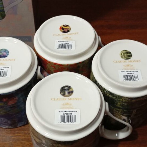Set of 4 fine china Claude Monet mugs, new