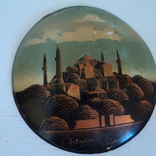 Constantinople brass wall plate used, 19cm diameter, previous century