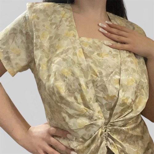 Vintage satin blouse Miracle Romantic like new, size S/M, beige multicolor