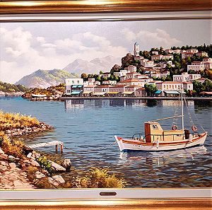 Πίνακας Έργο Τέχνης - Σαμαρτζίδου Συλβάνα - Λιμάνι Πόρος 1,00x0,68