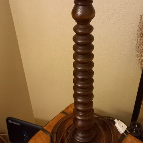 Wooden solid lamp used, height 55 cm, base diameter 22 cm