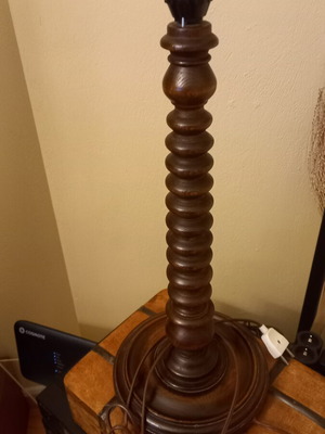 Wooden solid lamp used, height 55 cm, base diameter 22 cm
