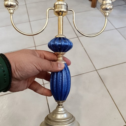 Vintage three-arm candlestick with blue detail