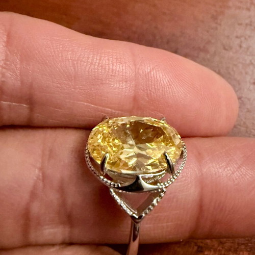 Canary Yellow Solitaire Ring 925 Silver with Cubic Zirconia, New