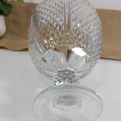 Vintage glass candy jar with lid like new, embossed pattern