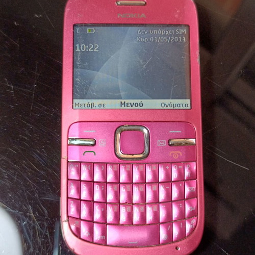 Nokia C3-00 used, pink mobile phone with QWERTY keyboard