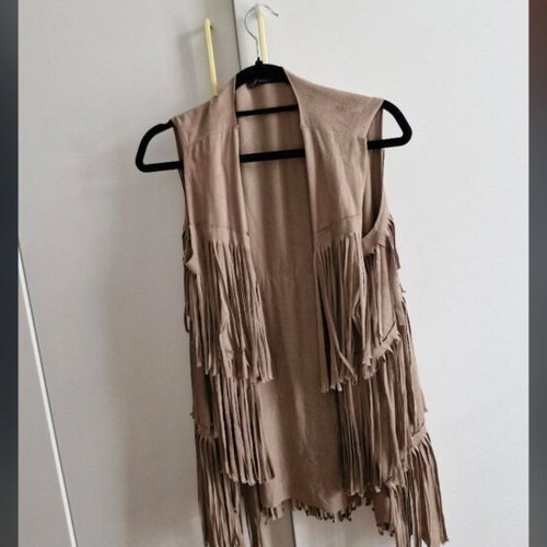 Top like new, beige, M/L, suede style with fringes