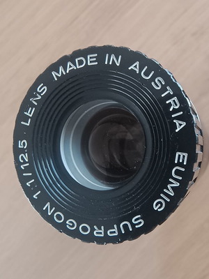 Eumig Suprogon projector lens used, f 1:1 12.5mm