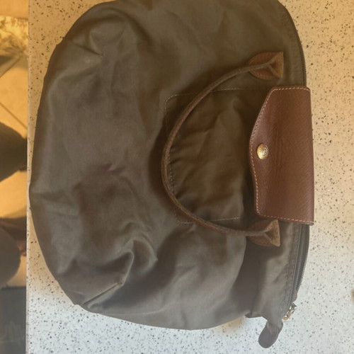 Longchamp handbag used, brown and green