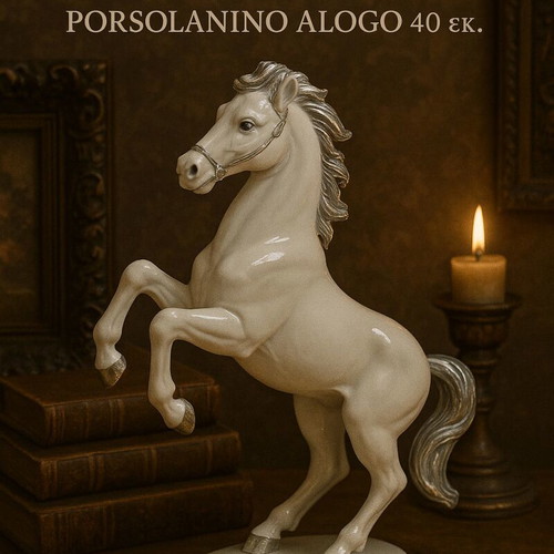Porcelain horse 40cm like new, white with gold details