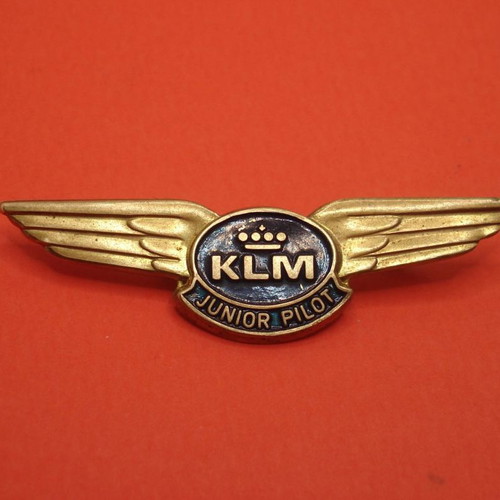 KLM Junior Pilot pin used, vintage metal wing badge