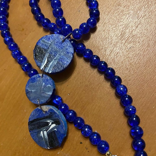 Necklace set with earrings new, handmade with glass stones 55 cm