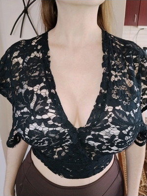 Black lace top with open back, like new, size M