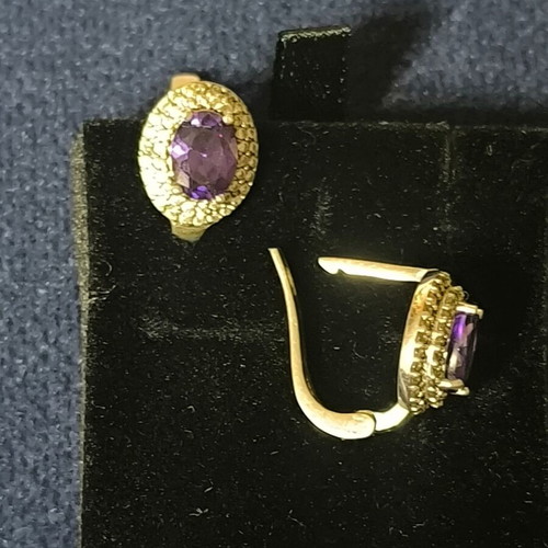 Silver 925 earrings new with purple stone and zirconia