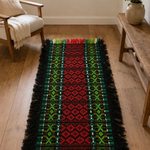 Traditional wool rug 150x67 cm with fringes vintage ethnic