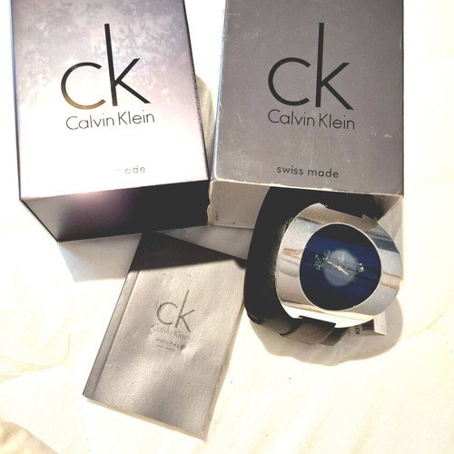 Calvin Klein watch used with boxes, authenticity cards and black leather bracelet