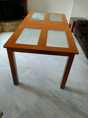 Dining table used 180x90x74 wood with glass panels