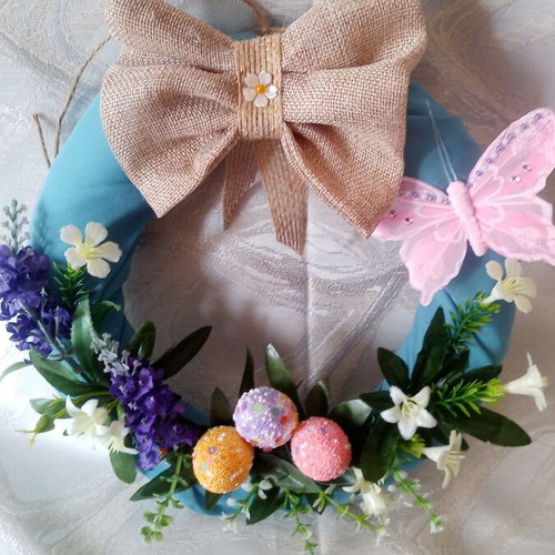 Spring May wreath used with eggs and wildflowers