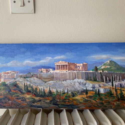 Acropolis painting new, oil on canvas 21x49
