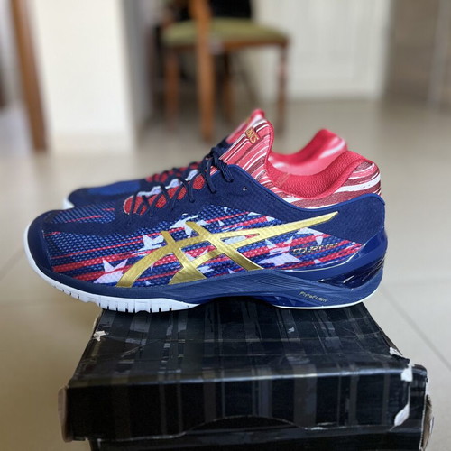 Asics Court FF L.E. NYC sneakers, Indigo Blue, Rich Gold, Prime Red, EU 47