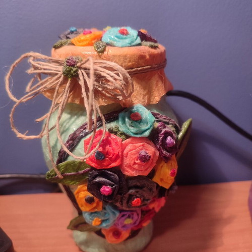Set of 2 handmade decorative vases with embossed flowers