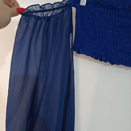 Shein blue set skirt and crop top with chiffon sleeves, like new