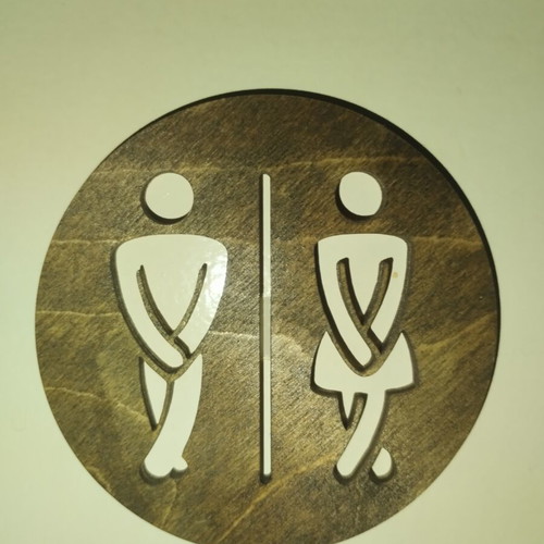 Wooden toilet sign custom made, 8cm circle