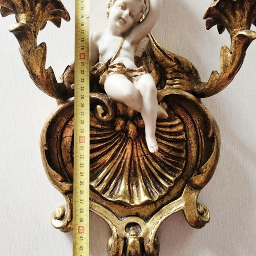 Wall Candlestick 46 cm used, baroque/rococo style with angel figure