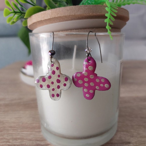 Handmade butterfly earrings, pink and silver