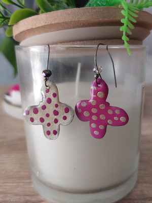 Handmade butterfly earrings, pink and silver