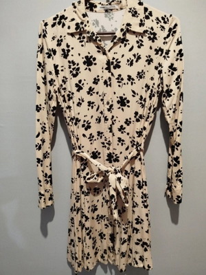 Sinsay floral dress with waist tie, size S, beige