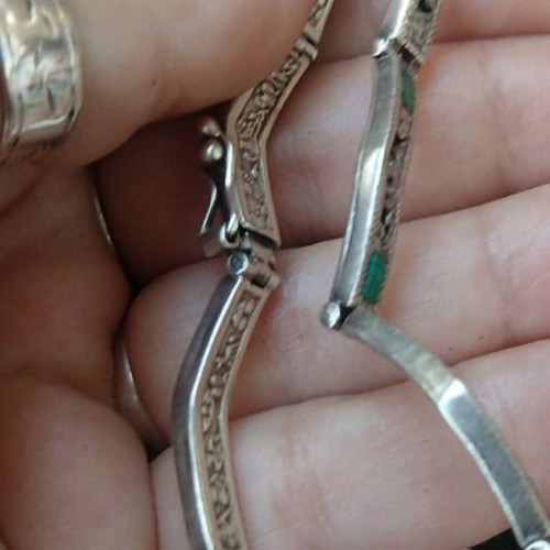 Antique massive bracelet with emeralds 950 silver used
