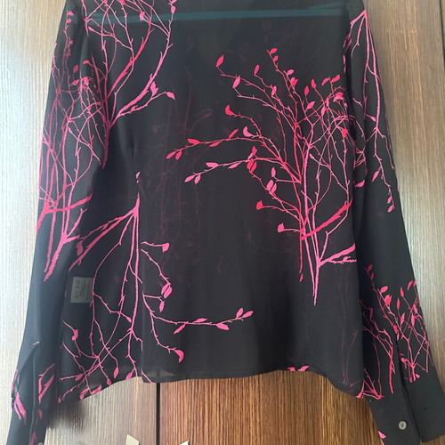 Fenn Wright Manson Silk Shirt Black with Fuchsia Size 38 M Like New