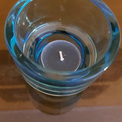 Decorative candle holders used, set of 2, blue
