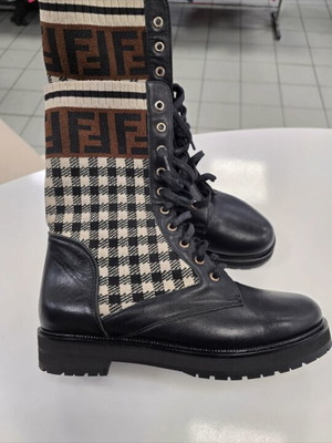 Fendi δερμάτινες και ελαστικές μπότες biker, μέγεθος 37, μαύρο και καφέ