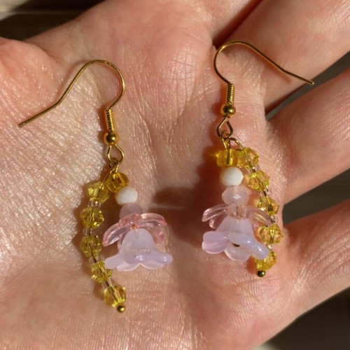 Handmade necklace and earrings set in pink-yellow shades inspired by Barbie Rapunzel
