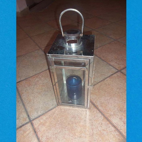 Διακοσμητικό ανοξείδωτο φανάρι μεταχειρισμένο κρεμαστό/επιδαπέδιο 19x19x50 cm με κερί