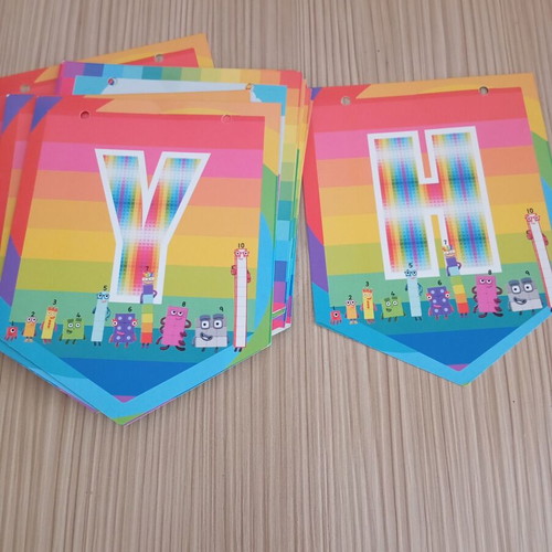Happy Birthday banner like new with 10 double-sided flags