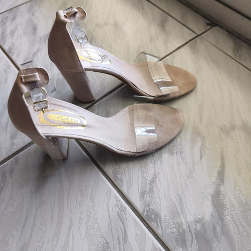 Dexim nude sandals with transparent straps and thick heel size 38 like new