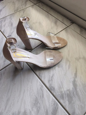 Dexim nude sandals with transparent straps and thick heel size 38 like new