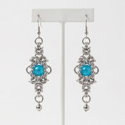 Byzantine Steel Earrings with Blue Beads new