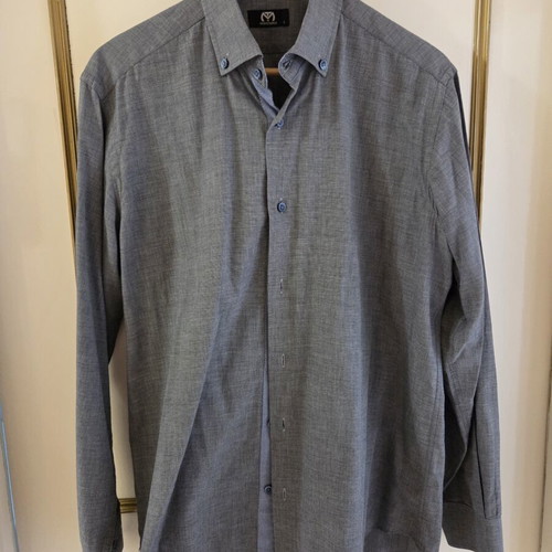 Makis Tselios men's grey dress shirt, L, double collar