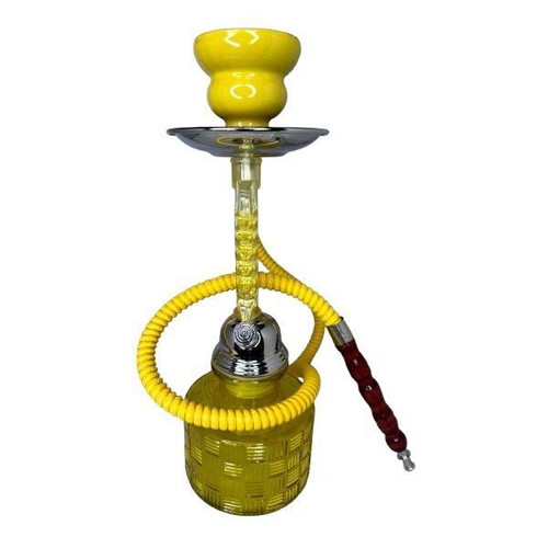 Yellow hookah single 29cm new, glass and metal